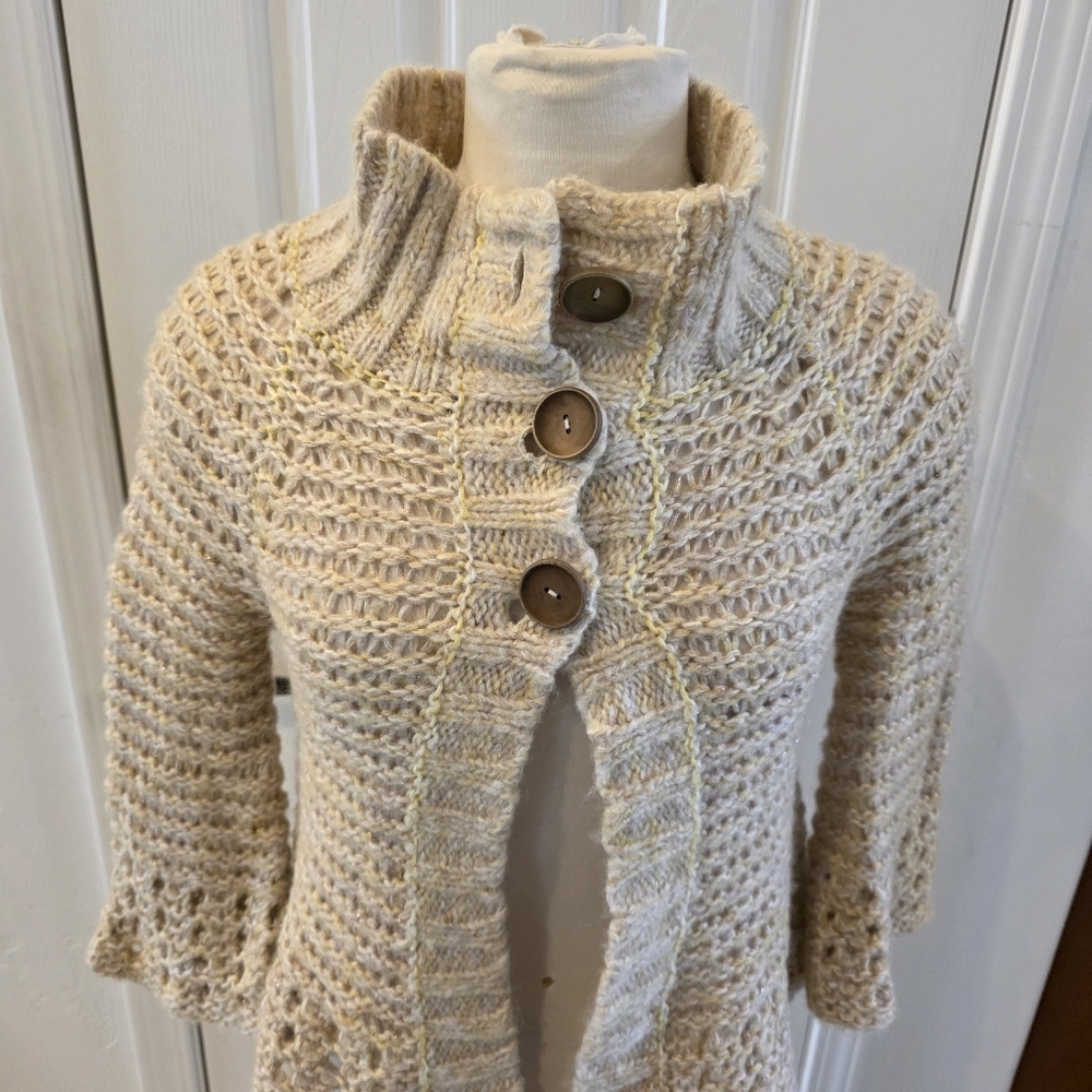 Free People Cream Yellow & Gold Knit Cardigan - Picture 2 of 7